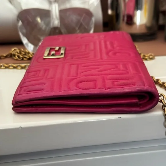 Pink Fendi Lambskin Wallet On Chain WOC - Picture 12 of 15